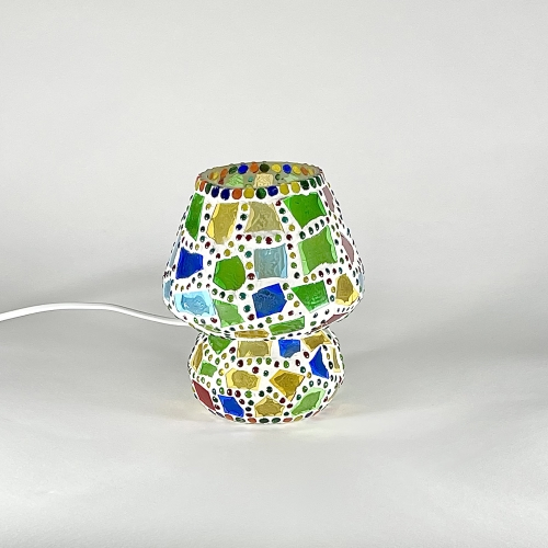 Lampada da tavolo in vetro mosaicata multicolore h. 17 cm.